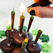 Load image into Gallery viewer, 420 Novelty Blunt and Yellow Cannabis Leaf Cake Candles
