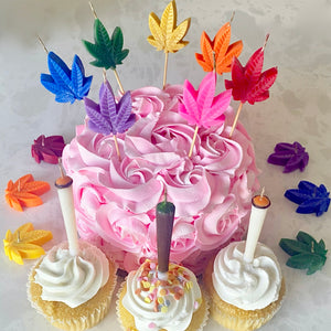 420 Novelty Blunt and Pink Hemp Leaf Cake Topper Candles