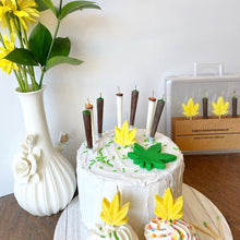 Load image into Gallery viewer, 420 Novelty Blunt and Yellow Cannabis Leaf Cake Candles