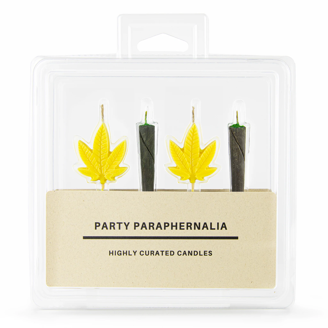 420 Novelty Blunt and Yellow Cannabis Leaf Cake Candles